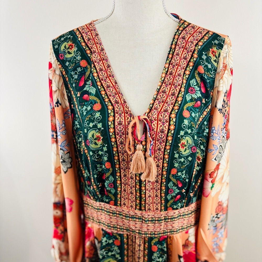 Farm Rio for Anthropologie Floral Boho V-Neck Mini Dress Topanga Side Pockets XL - Picture 3 of 14